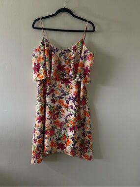 BCBGeneration Cream Floral Dress with Pink, Orange & Purple Blooms
